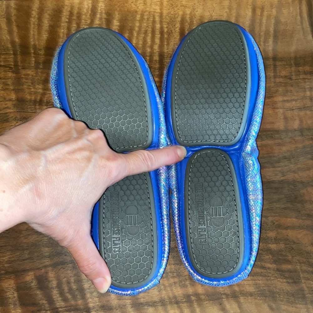 Brand New Leather Folding Ballet Flats Rainbow Shimmer Packable Shoes Like Tieks - Picture 7 of 15